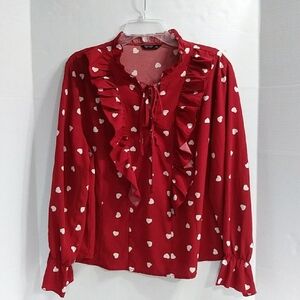 SHEIN Red Ruffled Heart Print Blouse Size 2XL *GUC*